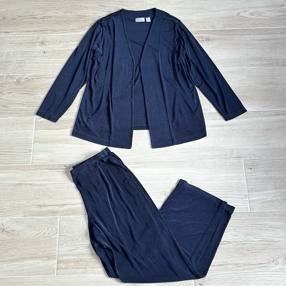 Chico’s Travelers Classic Pants and Jacket 2 Piece Set Dark Navy Blue